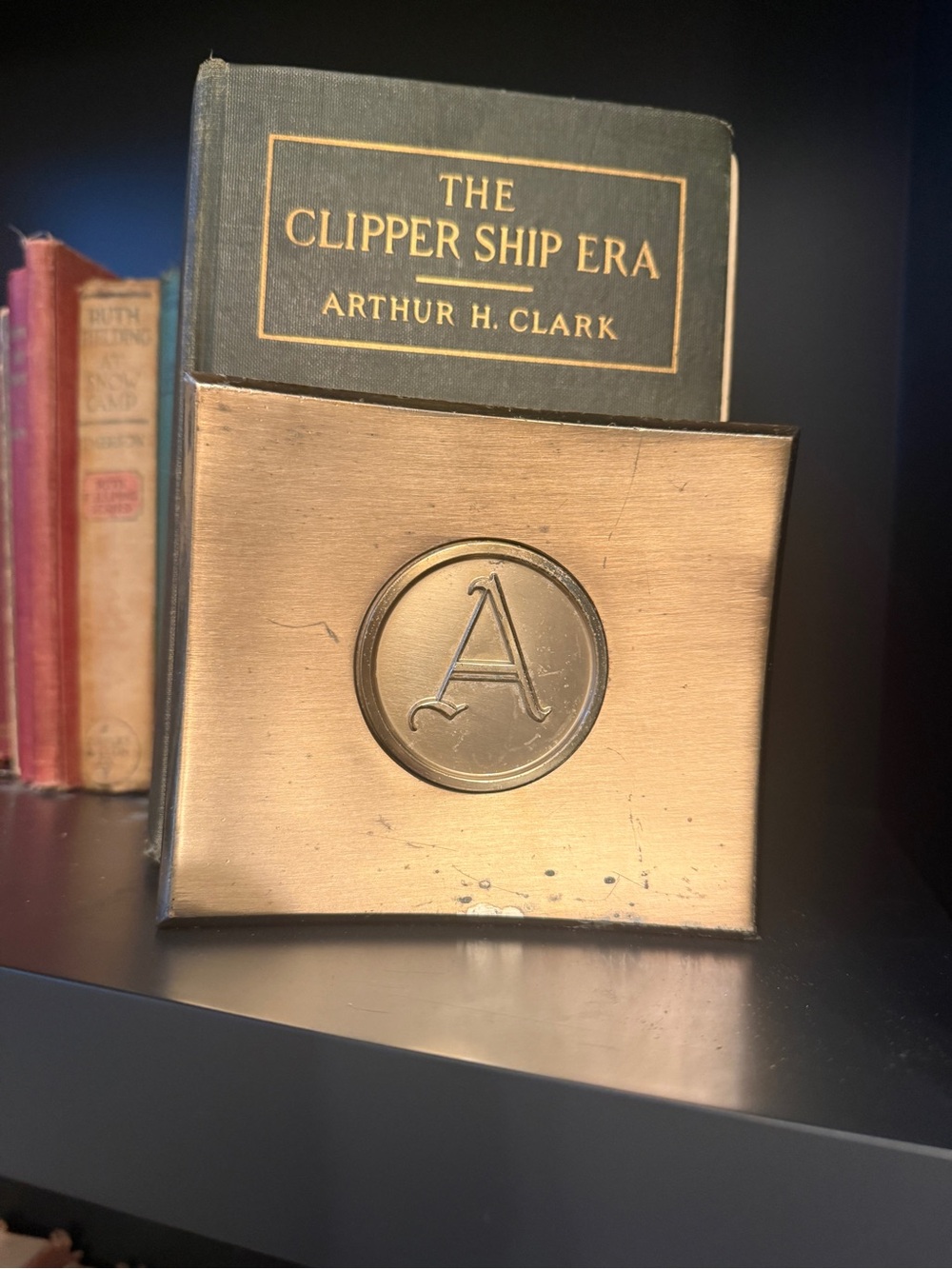 Vintage Brass Tone Bookends Pair Monogram A Mid Century Library Decor